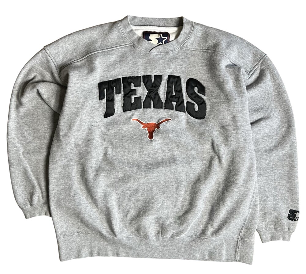 Starter Sweater Mens XL Gray Pullover Texas Graphic Embroidered Longhorns